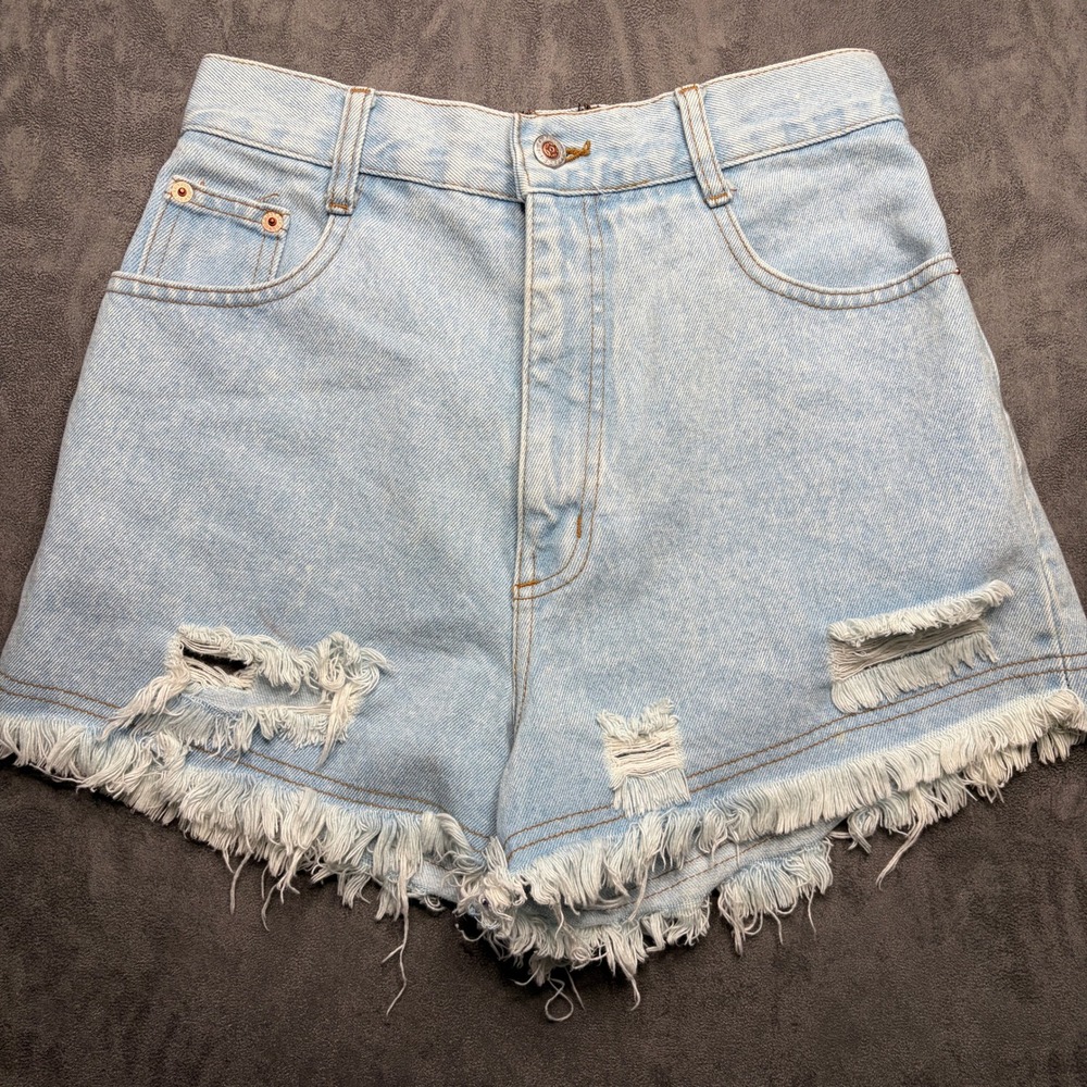 Steel Jeans Denim Shorts Womens 9 Light Wash High Waisted Distressed Frayed 90s